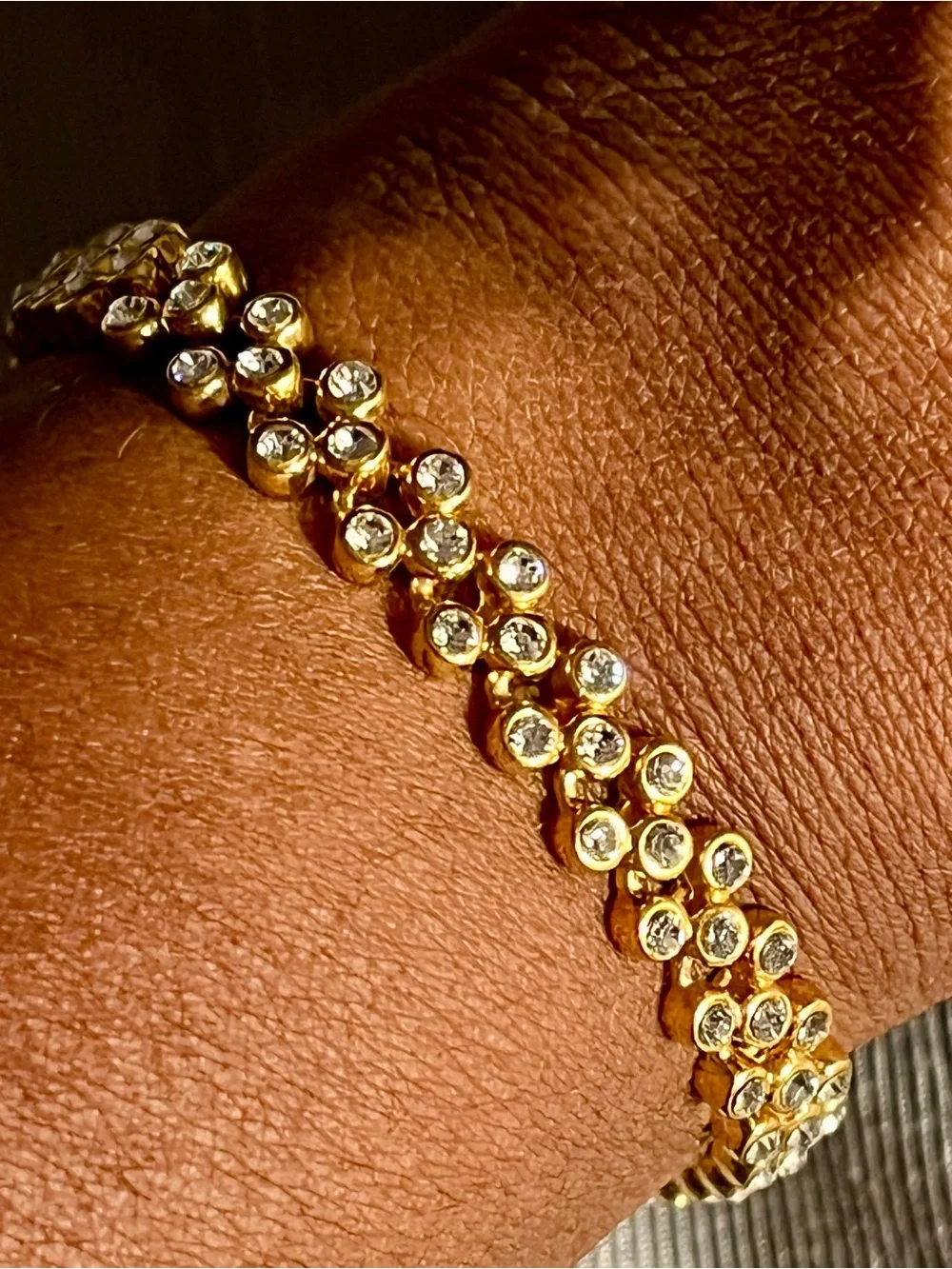 Vintage JBK Gold Tone Clear Rhinestone Tennis Bracelet 7.5” Signed Sparkly
